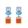 Bold Geometric Earrings Women Zinc Alloy Statement With Color Block Design In Green Blue Red