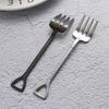 Multi-color Stainless Steel Spoon Fork Shovel Shape Ice Cream Spoon Creative Long Handle Ice Cream Coffee Tools Kitchen Supplies