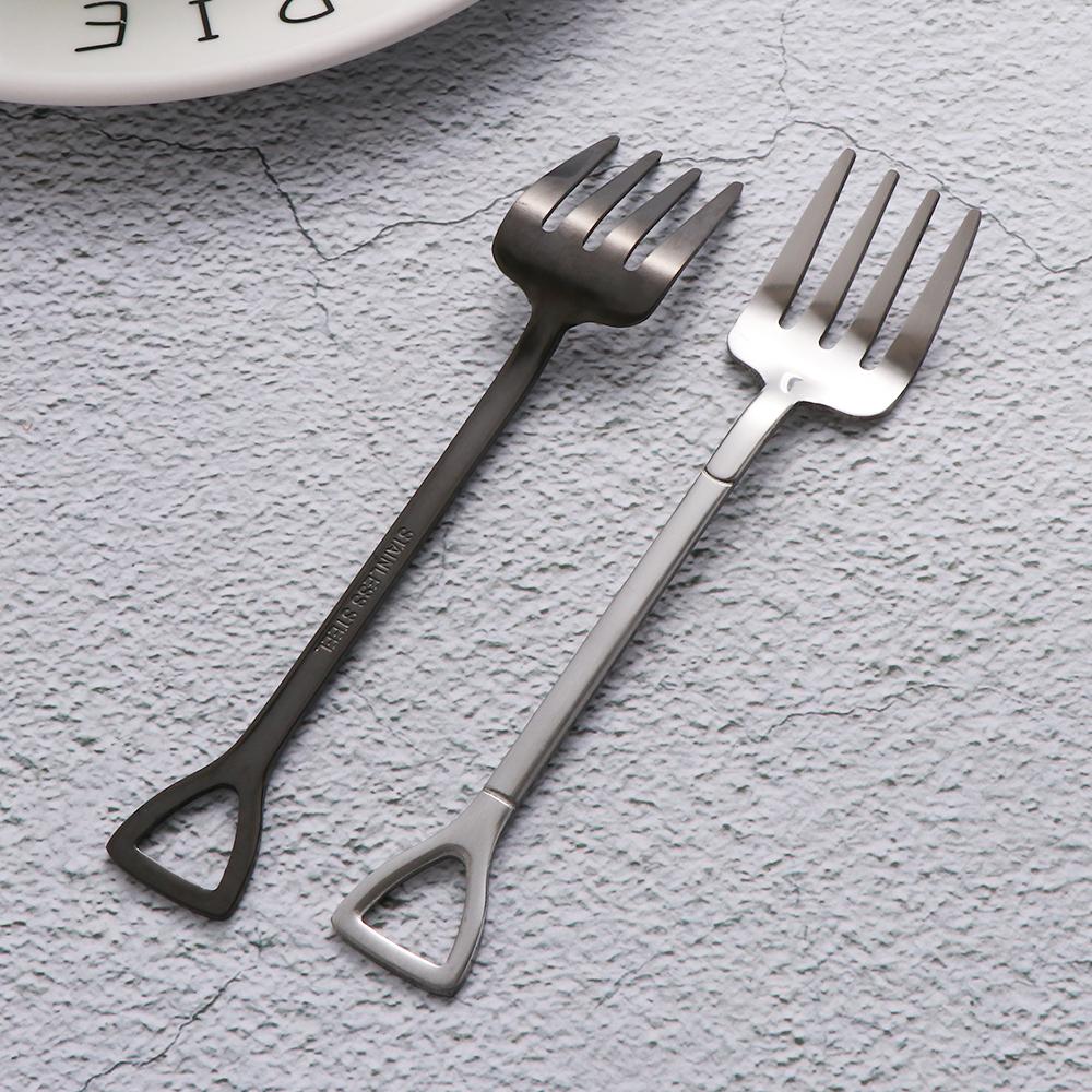 Multi-color Stainless Steel Spoon Fork Shovel Shape Ice Cream Spoon Creative Long Handle Ice Cream Coffee Tools Kitchen Supplies