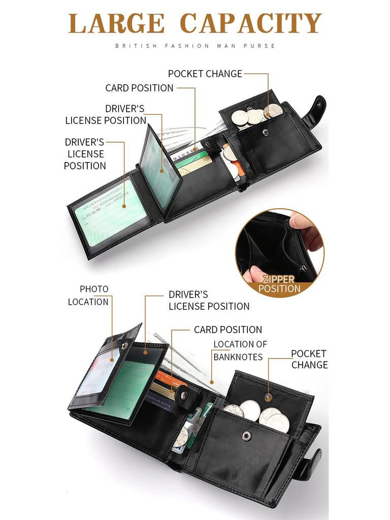 Men's Casual PU Leather Snap Wallet - Retro Coin Purse and Multi-Functional Design