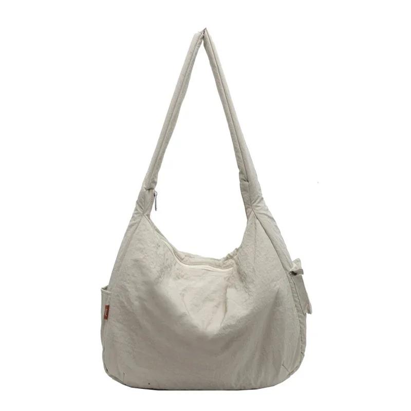 New Solid Color Nyl Zipper Women's Tote Bag Soft Simple Large Capacity Handbag 2026 Fashi High Beauty Versatile Shoulder Bag