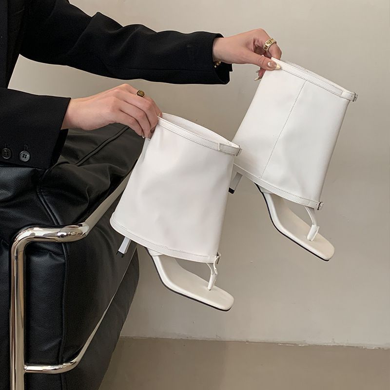 

Полуносочные крутые ботинки женские летние новые брюки ботинки Spice Girls 2025 французские шпильки полые короткие ботинки на высоком каблуке римские сандалии 39 белый