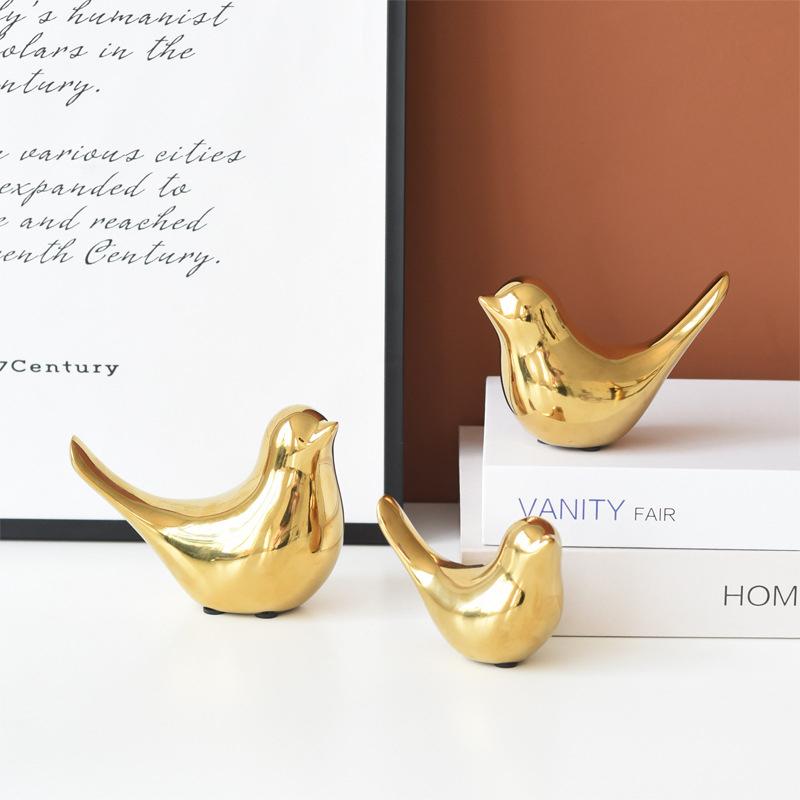 Gold Ceramic Bird Figurines Modern Living Room Hom Desktop Statue Office Study Room Desktop Decor Home Accessories