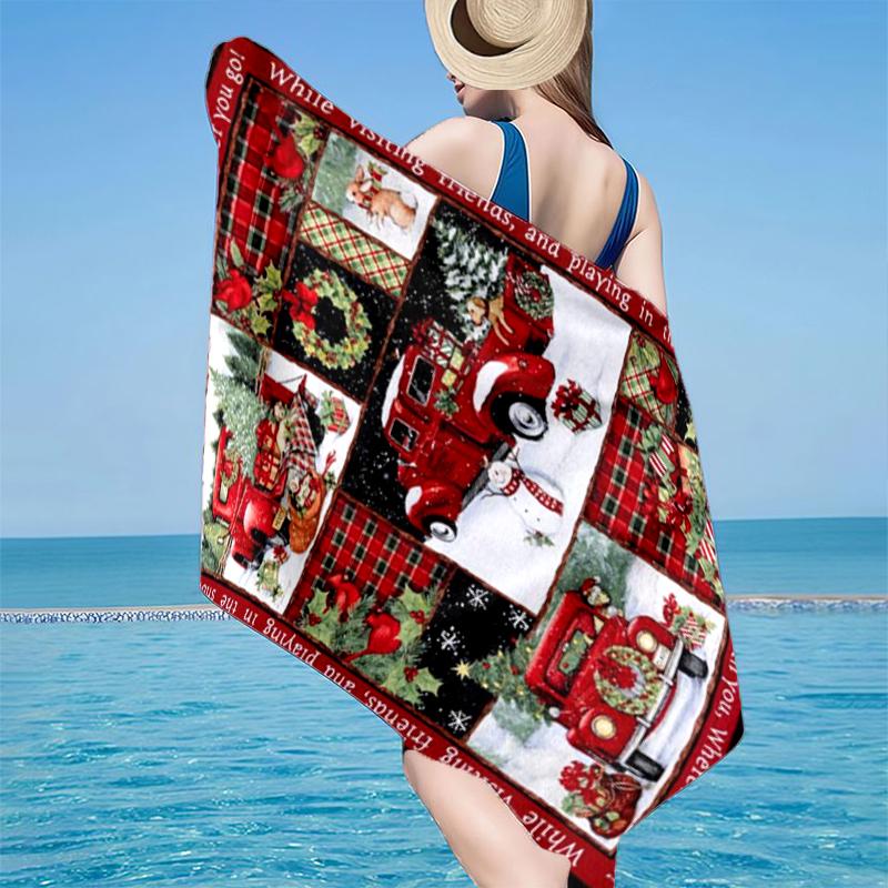 Christmas Vintage Truck Beach Towel, Super Soft Microfiber, Gift for Her/Him, Birthday, for Pool, Beach, Travel, Home Decor Fan gifts