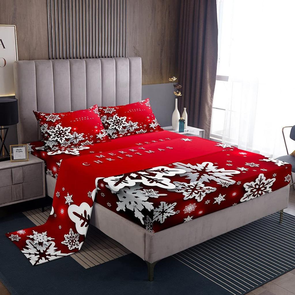 Christmas Theme Pattern Mattress Four-Piece Bedding Set Bedroom Dormitory Bedding Decoration