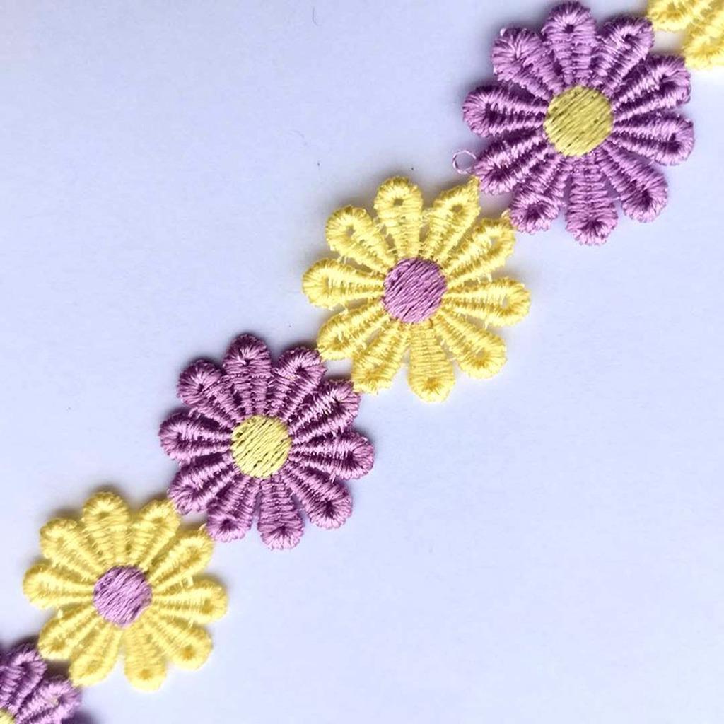 15 Yards/Roll 2.5cm Daisy Sunflower Lace Trim Water-soluble Embroidered Polyester Ribbon for DIY Crafts Sewing Clothing Decors