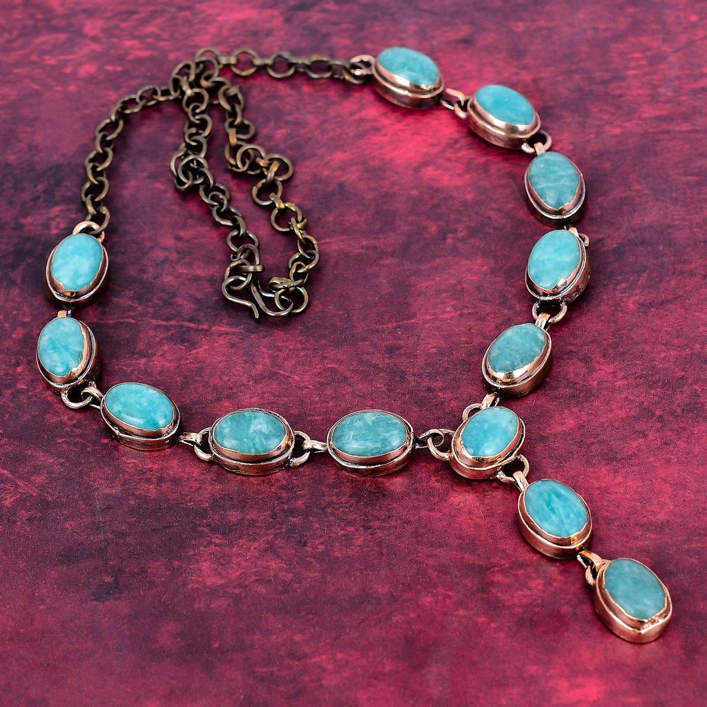 Amazonite Gemstone Necklace Electroformed Copper Adjustable Chain Necklace