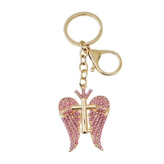 

Keychain Pendant Angel Wings Shape Zinc Alloy Keychain with Exploding Rhinestone Encrusted Key Holder Versatile Accessory B