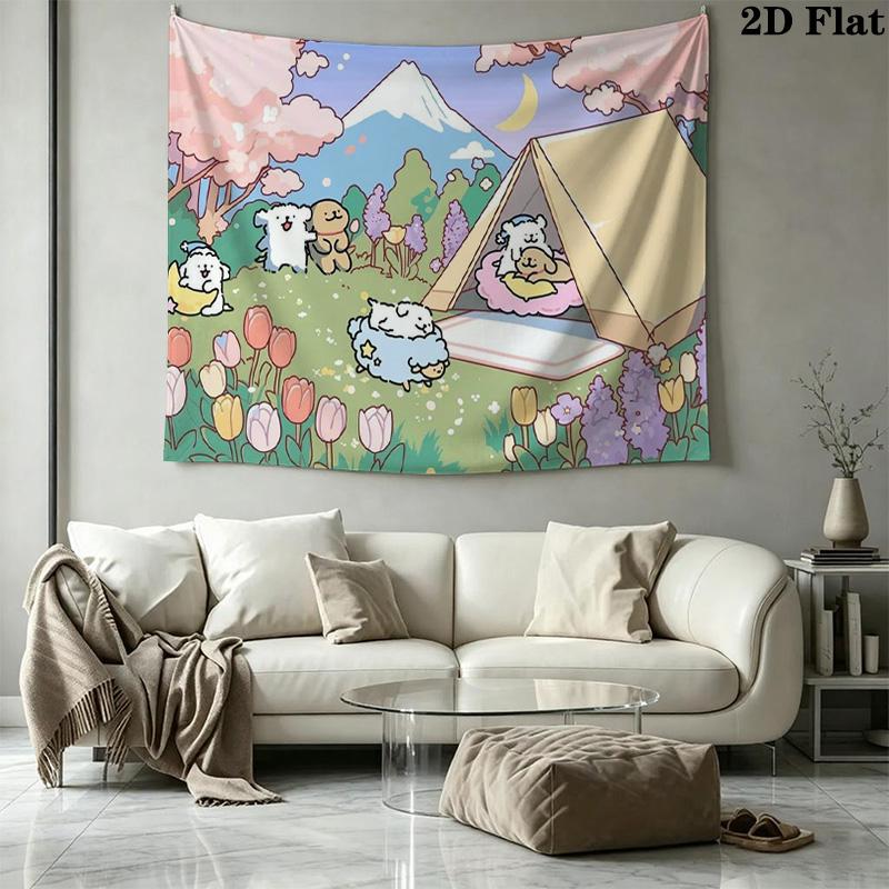 Maltese and Golden Retriever Wall Tapestry Aesthetic Wall Hanging Printed Fabric Blanket Decorative Tapestries for Bedroom Living Room Home Decor