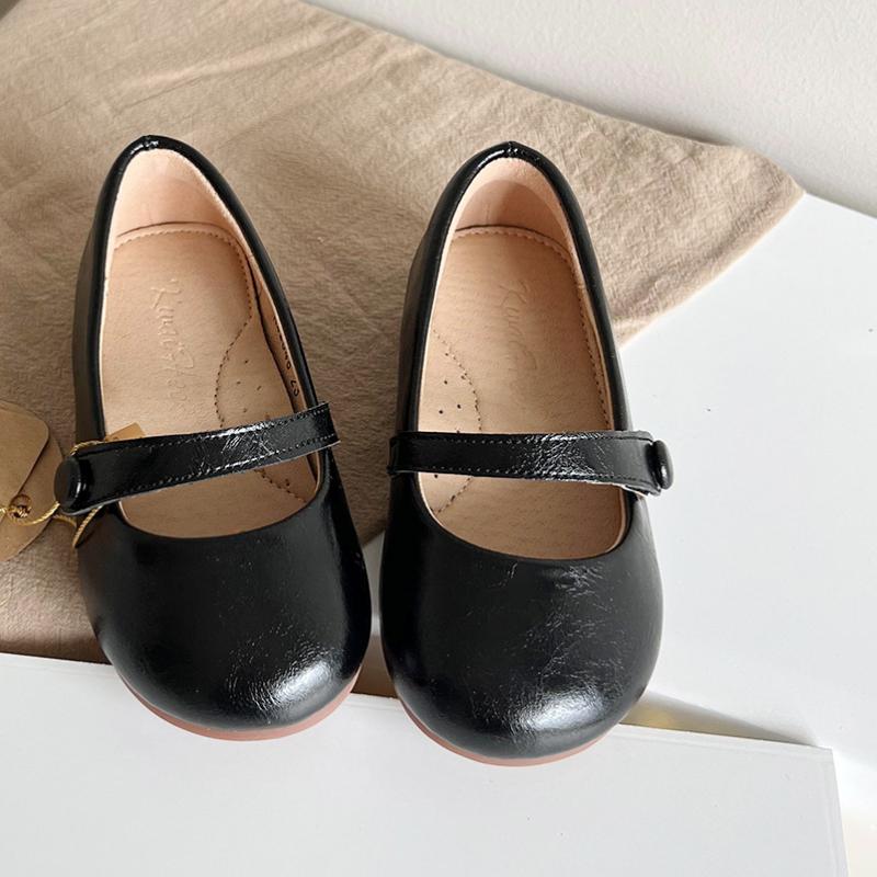 

Children Shoes for Girls Retro Leather Shoes Shallow Mouth Princess Style with Soft Sole Single Flat Grandma Zapatos para niñas -Insole20.6cm чорний