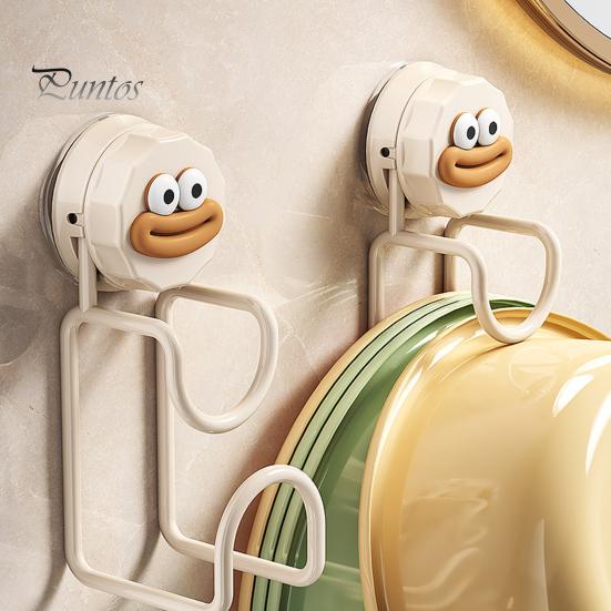 No Drill Wall Hanging Rack Suction Cup Hook for Washbasins, Punch Heavy Duty Vacuum Hanger, Removable Rental Home Cartoon Design Reusable Anti