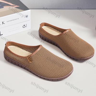 Women Half Slippers Outdoor Summer Breathable Comfortable Flat Casual Shoes Fly Weave Hollow Lightweight Slip On Sandals