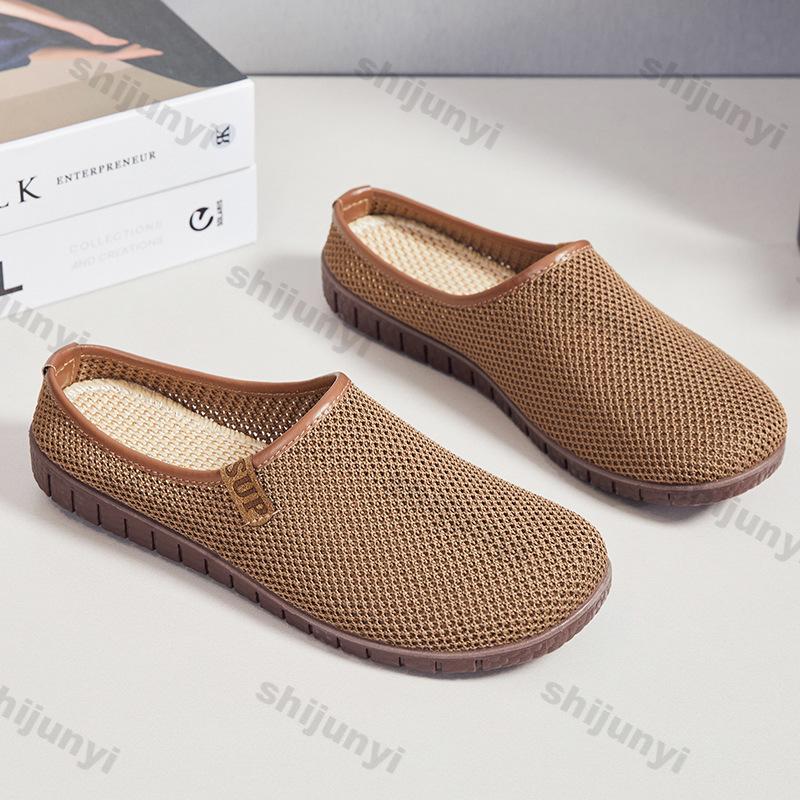 Fashion Women Half Slippers Outdoor Summer Breathable Comfortable Flat Casual Shoes Fly Weave Hollow Lightweight Fashion Slip on Sandals