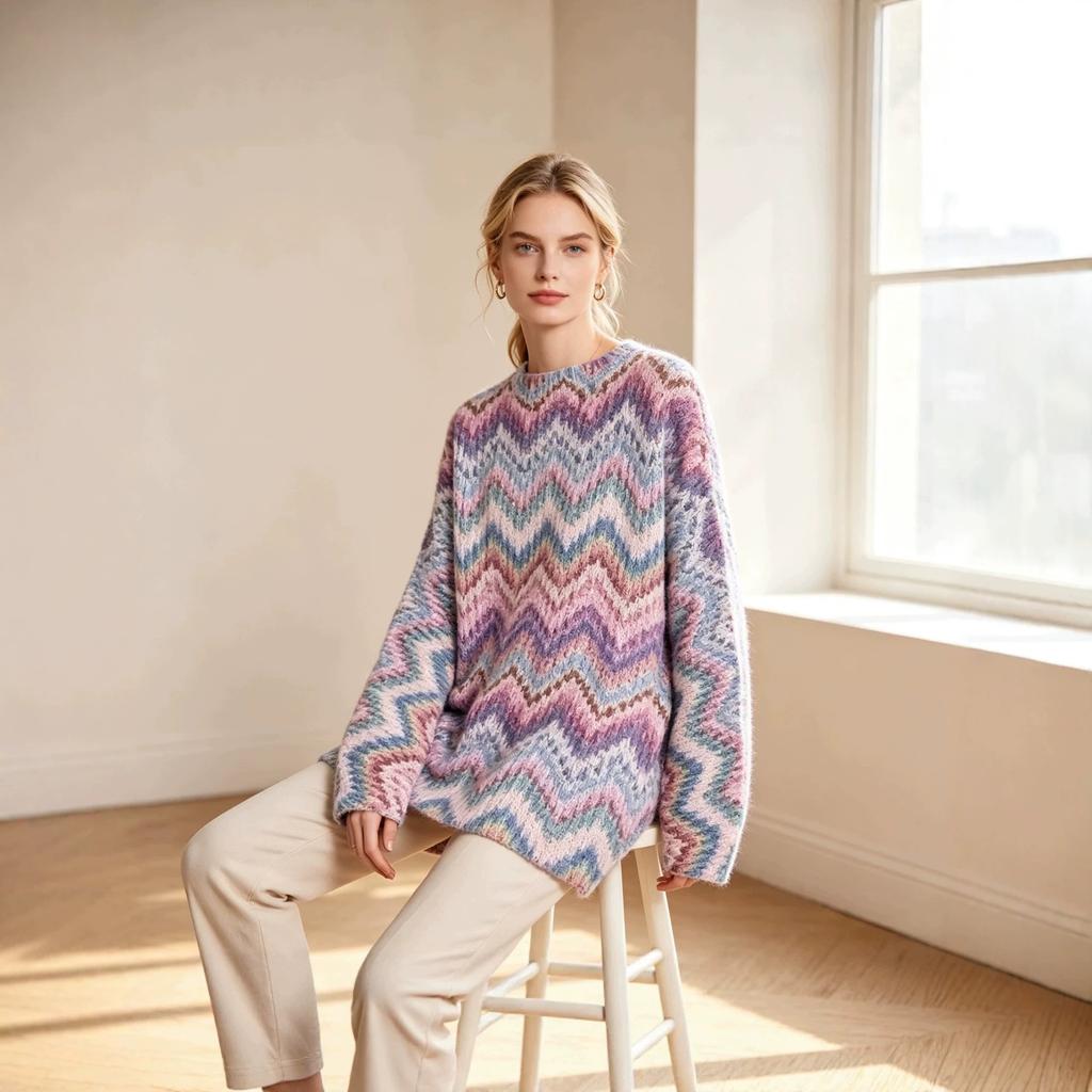 Christmas Sweater 3D Pattern Printed Women's Sweater Pullover Casual Loose Long Sleeve Knitted Crew Neck Top