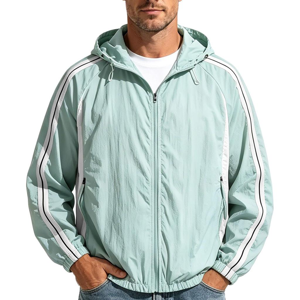Men's Casual Lightweight Hooded Jacket Quick Dry Long Sleeve Zip Up Windbreaker for Outdoor Sports and Travel