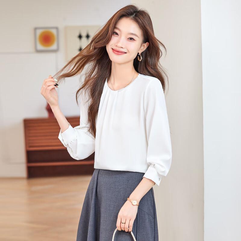 Teluoman Business Casual Langarm-Satinbluse im französischen Stil