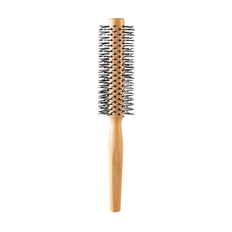 Professional Curly Hair Comb - Red-Brown Nylon Teeth, Original Wood Roller, Round Head for Inward Curls