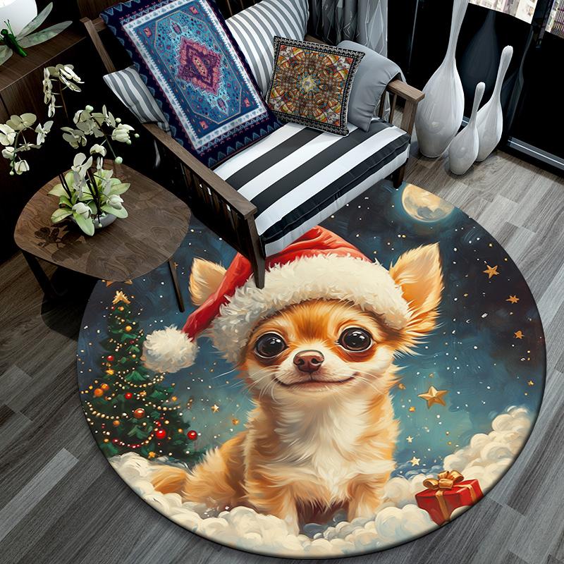 Christmas Dog Pattern Round rug,Carpet Rug for Living Room Bedroom Playroom ,Non-slip Floor Mat,Holiday Gifts and Birthday Gifts.