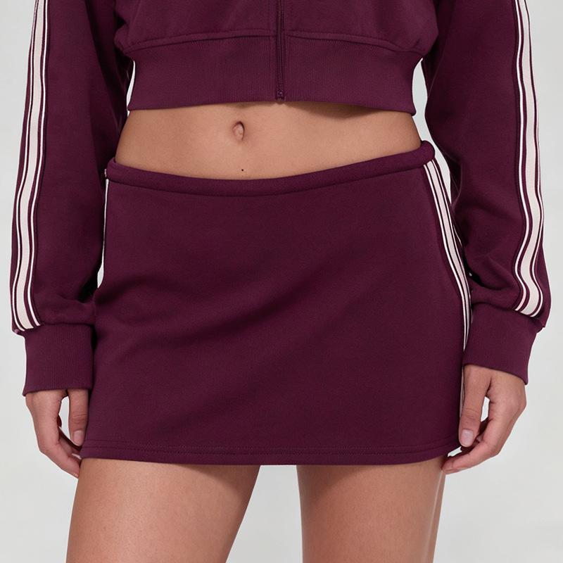 

Women s Modal Jacket & Skirt Set: Breathable White-Striped Stand Collar Outerwear for Casual Sports S
