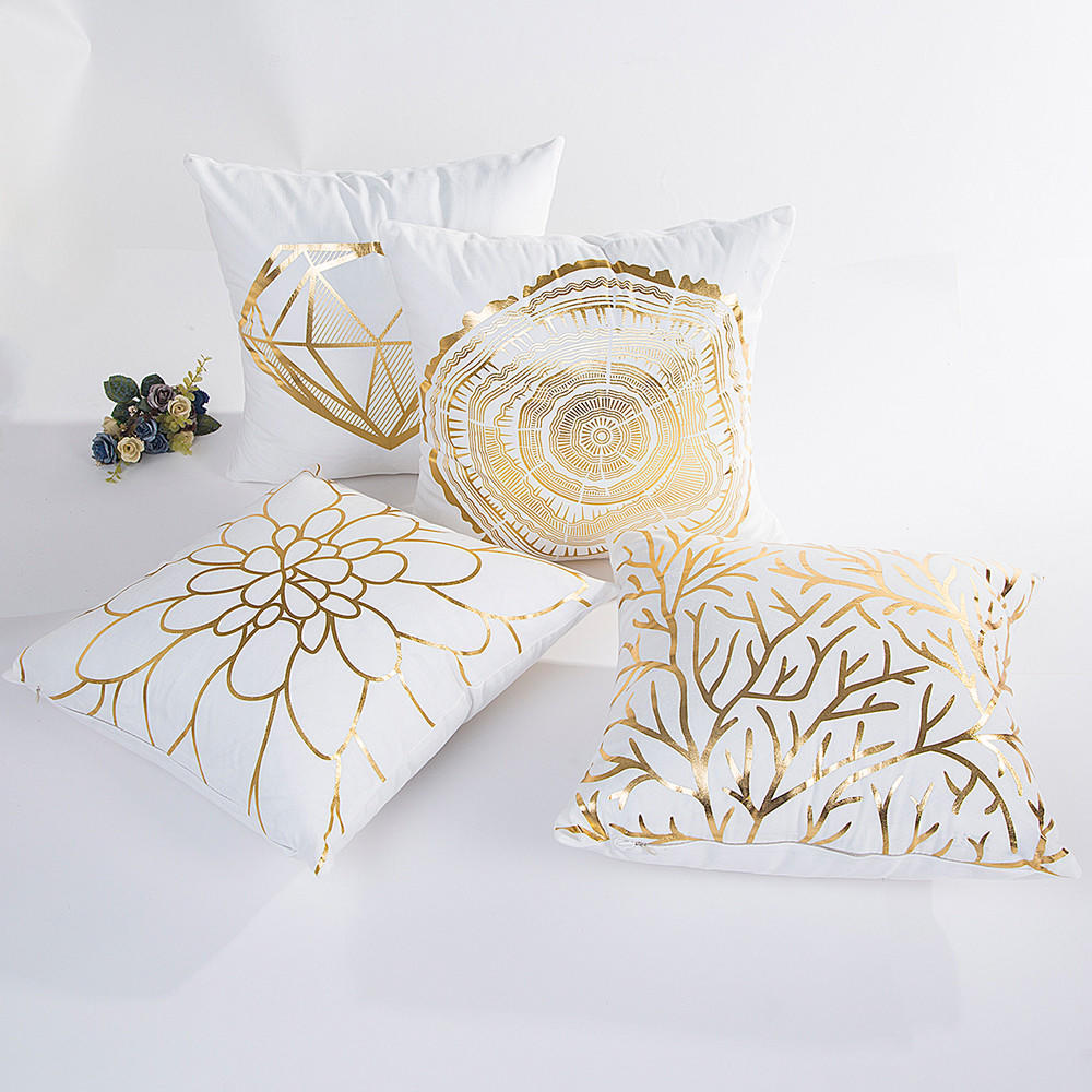 Gold Foil Printing Pillow Case Sofa Waist Throw Cushion Cover Home Decor 