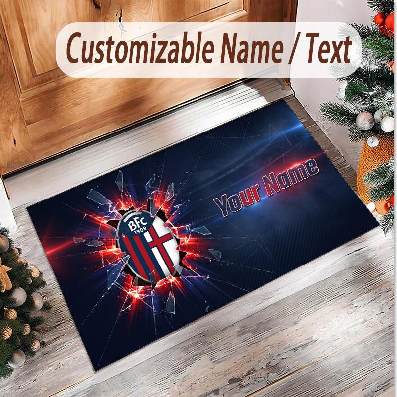 Personalized Crystal Velvet Carpet Bologna FC Pattern Non Slip Floor Rug