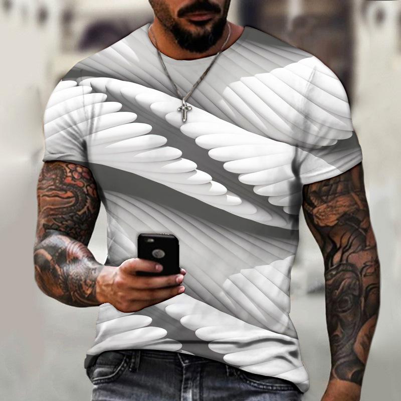 Summer Round Neck 3D Abstract Pattern Print Top Fashionable Casual Short Sleeved Men's T-shirts