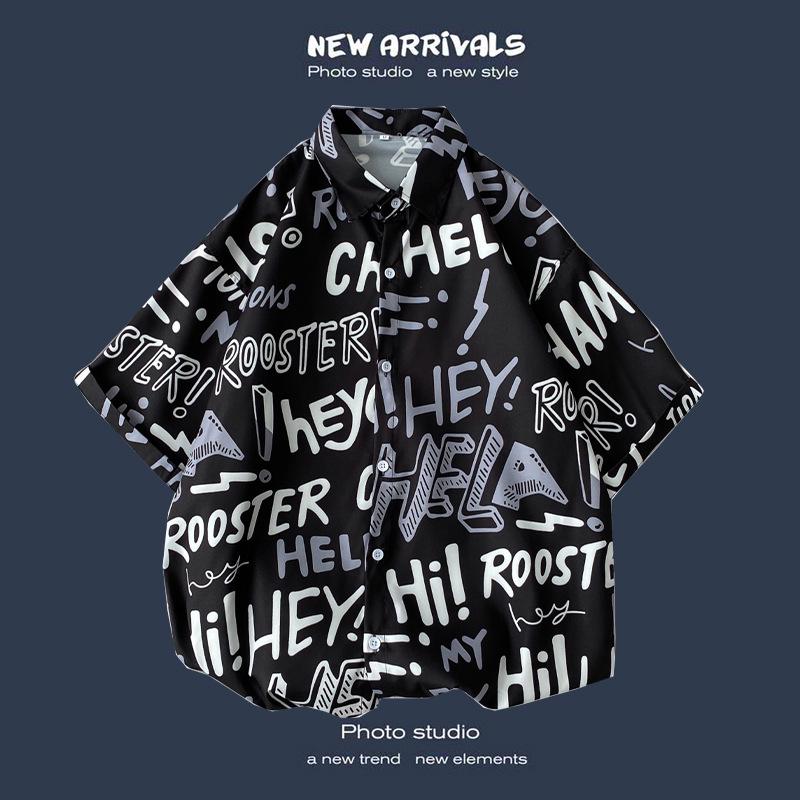 Letnia Koreańska Retro Kwiatowa Para Luźna Koszula z Krótkim Rękawem - Męski Modny Styl