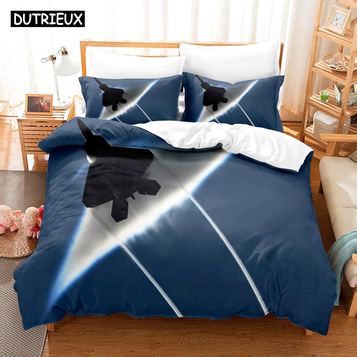 

3D Jet Fighter Battle Plane f-22 Bedding Sets Duvet Cover Set With Pillowcase Twin Full Queen King Bedclothes Bed Linen EU single(135x200cm)