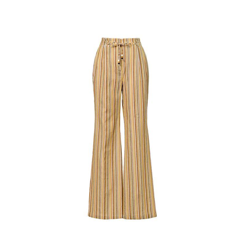 

Blacknini (Two Colors) Top Student Island Import Yarn-Dyed Cotton Linen Stripes Suit Outwear/Pants Turmeric Stripes pants M