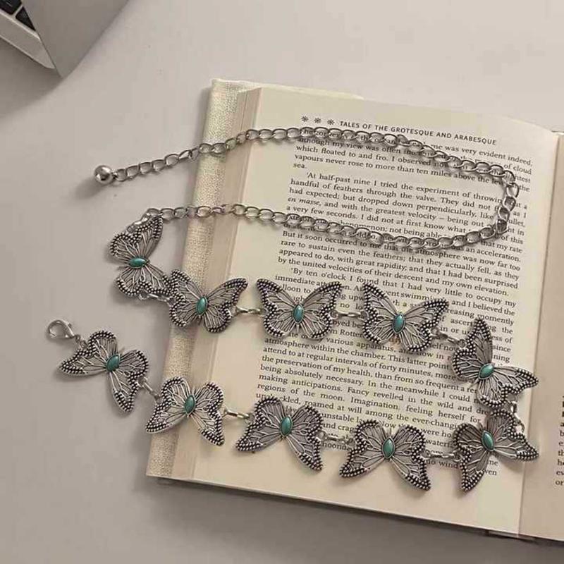 Bohemian Style Butterfly Blue Water Diamond Waist Woven Handmade Wooden Bead Belts Y2K Retro Belt Waist Chain Accessory Skirt