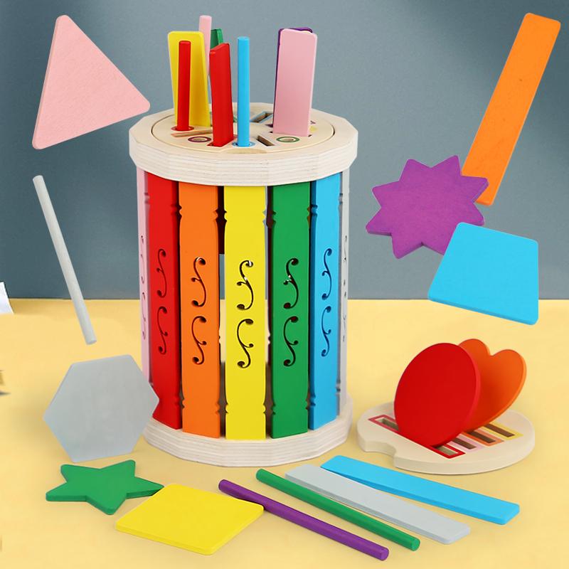Montessori Wooden Color Sorting Toys Shape Matching Fine Motor Toys Sensory Game Early Educational Puzzle Toys for Toddlers