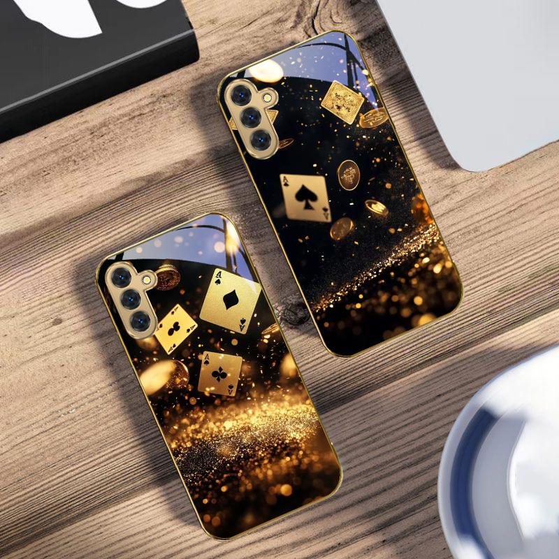 Mysterious Golden Poker For Samsung Galaxy S20 FE S21 S22 S23 Plus S24 Ultra 25Ultra S21+ S9+ S22Plus Golden Glass Phone Case