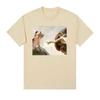 T-shirt Unisex Uomo Donna Moda Vintage Cotone Manica Corta Classica con Meme Gatto Divertente Pittura Creazione di Michelangelo Rinascimento