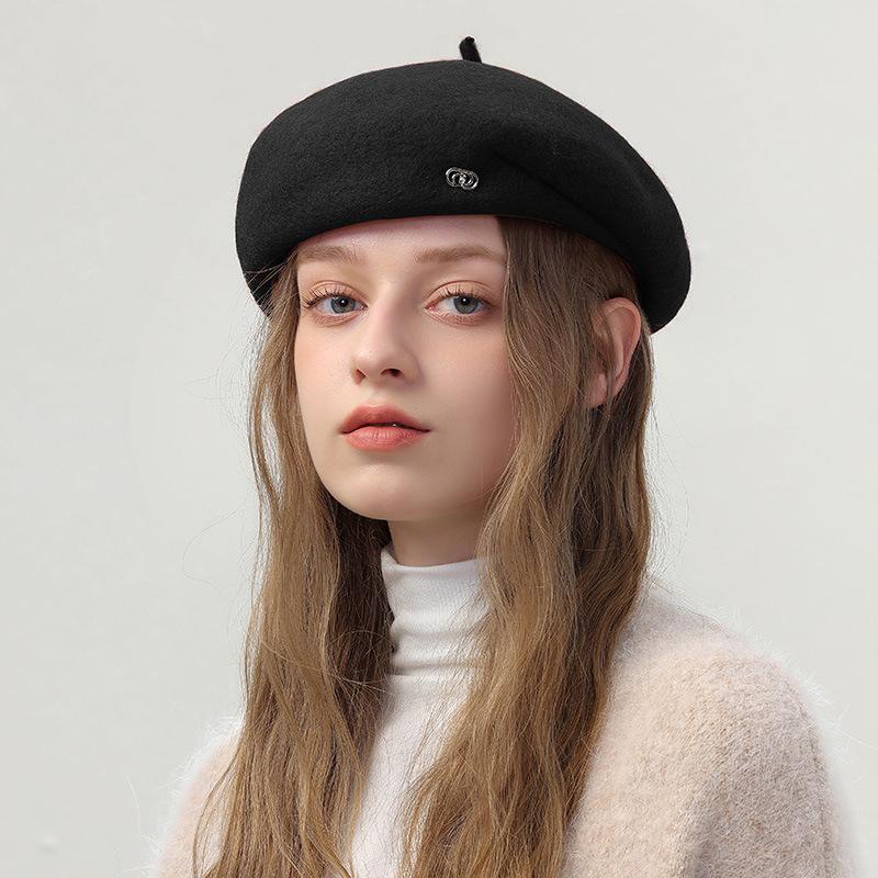 Australian Wool Beret British Retro Female Autumn and Winter Painter Hat Showing Face Small and Warm Fashion Hat