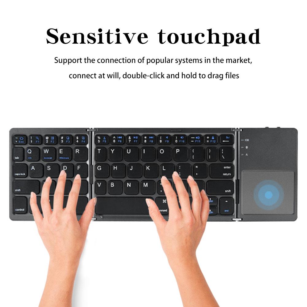 

B033 Portable Tri-Fold Bluetooth-Compatible Keyboard Universal Laptop Tablet Phone Wireless Keyboard with Touchpad Grey