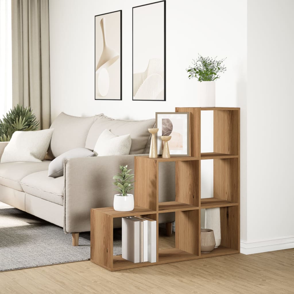 Room Divider Bookshelf 3 Tier Artisan Oak Style 99 x 29 x 99 cm
