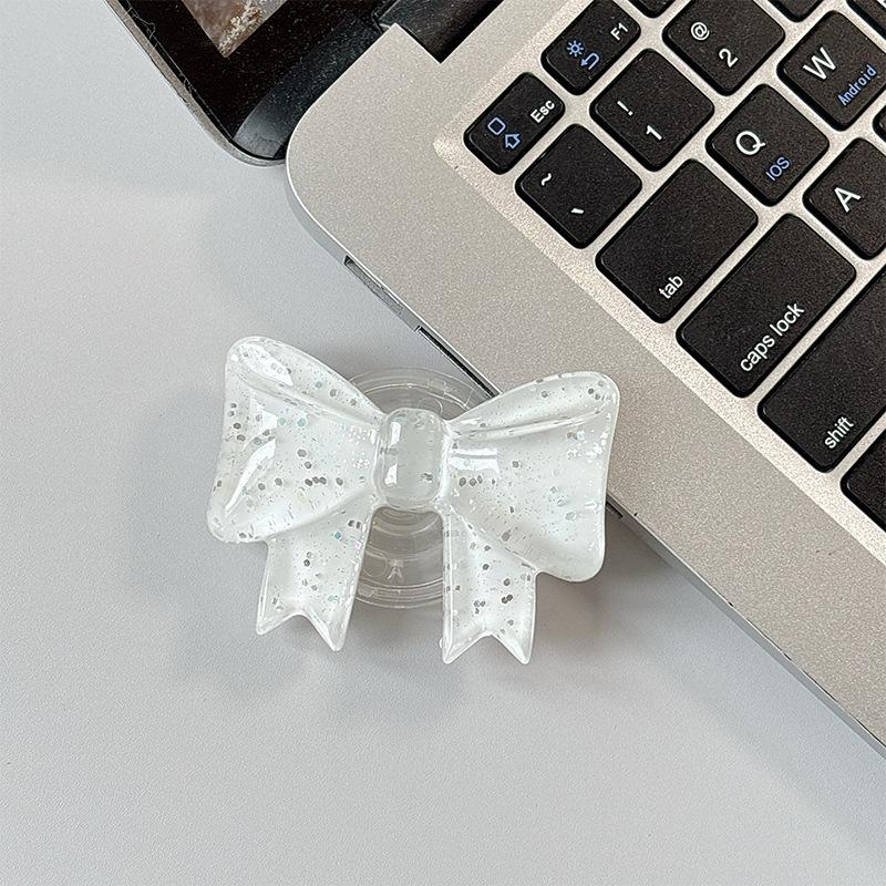 

Creative Glitter Bow Solid Color Ring Three-Dimensional Mobile Phone Airbag Bracket Telescopic Paste Desktop Support Portable