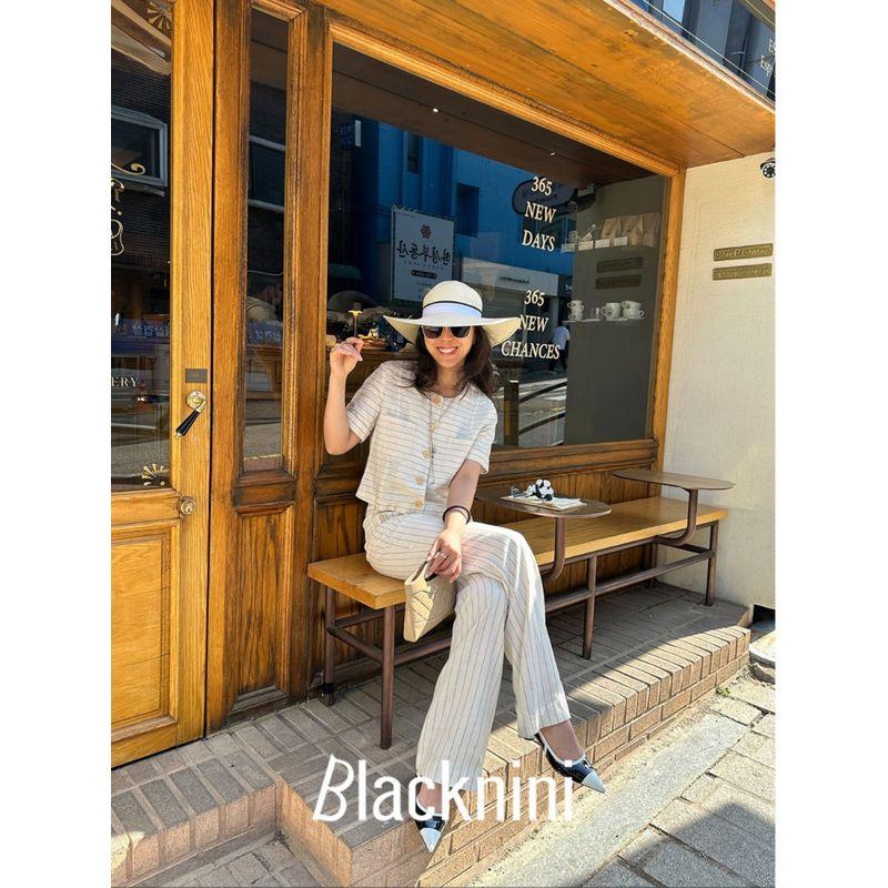 

Blacknini Yin WAF/ Cool Feeling Linen Twisted 14 Pieces Linen Rayon Blended Stripe Top/Trousers White-pants XL