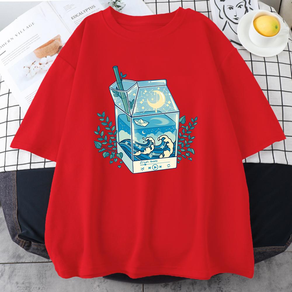 

Молочная коробка Лунный свет Волны Принты Мужская хлопковая одежда Креатив Повседневная футболка с круглым вырезом All-math Дышащая мужская с коротким рукавом M