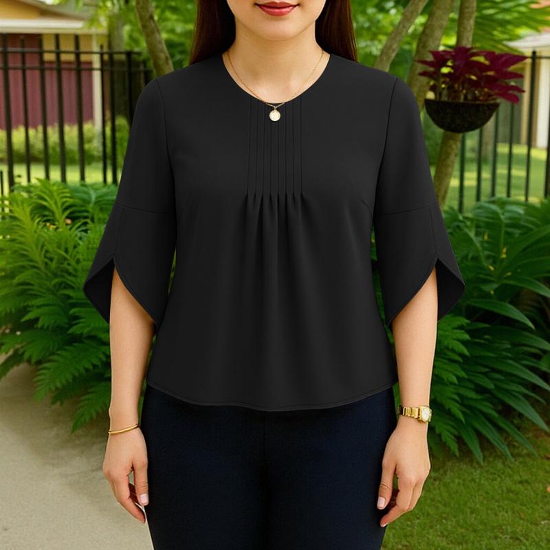 

ZANZEA Жіноча повсякденна блузка вільного крою з круглим вирізом та рукавом 3/4 5XL чорний