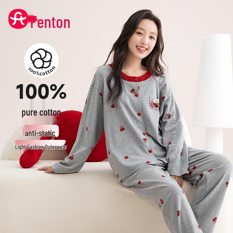 Fenteng Women s Sweet Cherry Cotton Pajama Set XXL