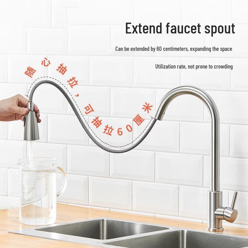 Black Brushed Stainless Steel Pull-Out Kitchen Faucet