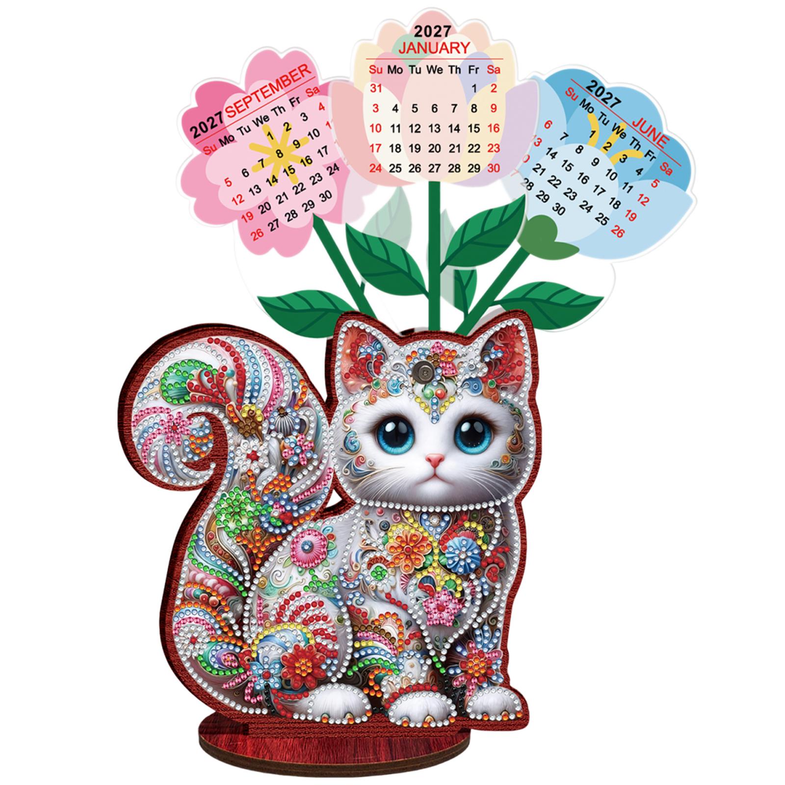 2026 Calendar Diamond Painting Calendar Set Wooden Diamond Painting Kit DIY Diamond Art Desk Calendar Holiday Gift