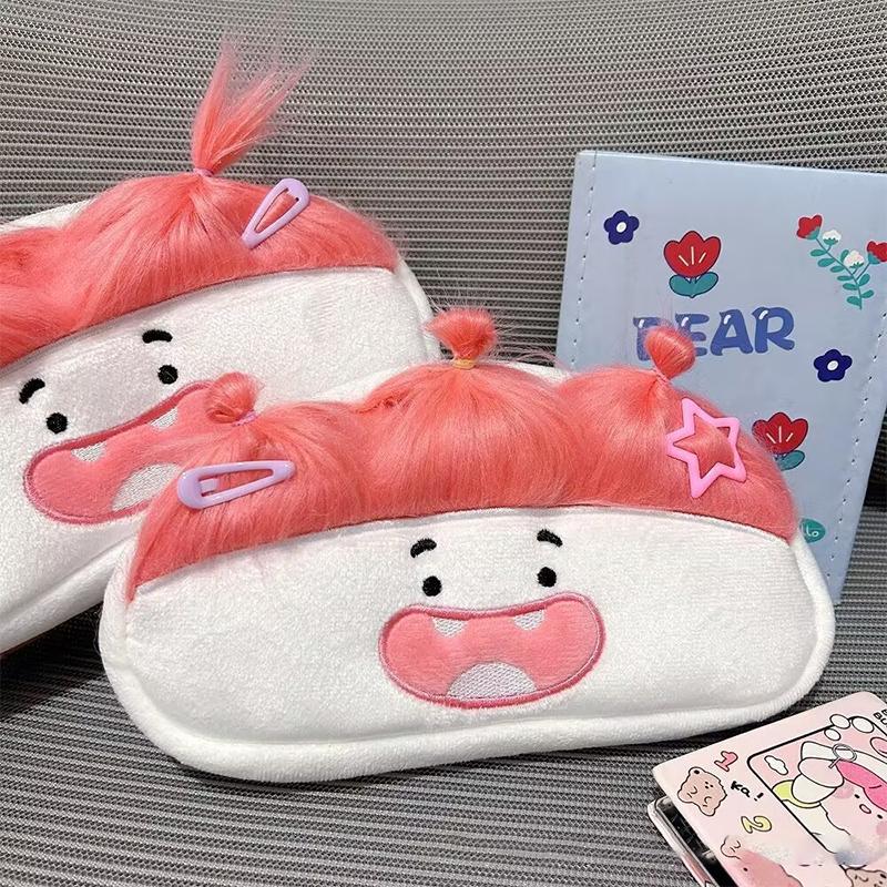 Pink Hair Funny Big Capacity Plush Pencil Bag Creative Cartoon Big Mouth Girl Pens Storage Case Portable School Stationery Gift