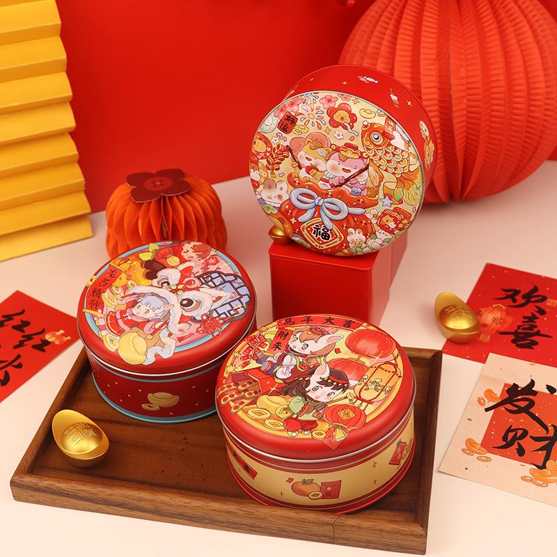 Year Of The Horse Tinplate Round Candy Tin Can Large Empty Metal Baking Cookies Storage Case Chinese  Year Party Gift Box