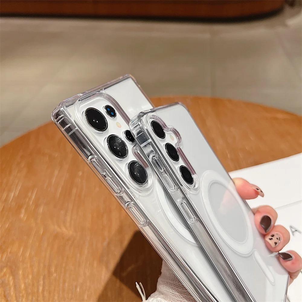 Suitable for Samsung Samsung S25Edge Mobile Phone Case S24 Ultra Magnetic Suction S23 Transparent Anti Fall A55 Protective Case S21