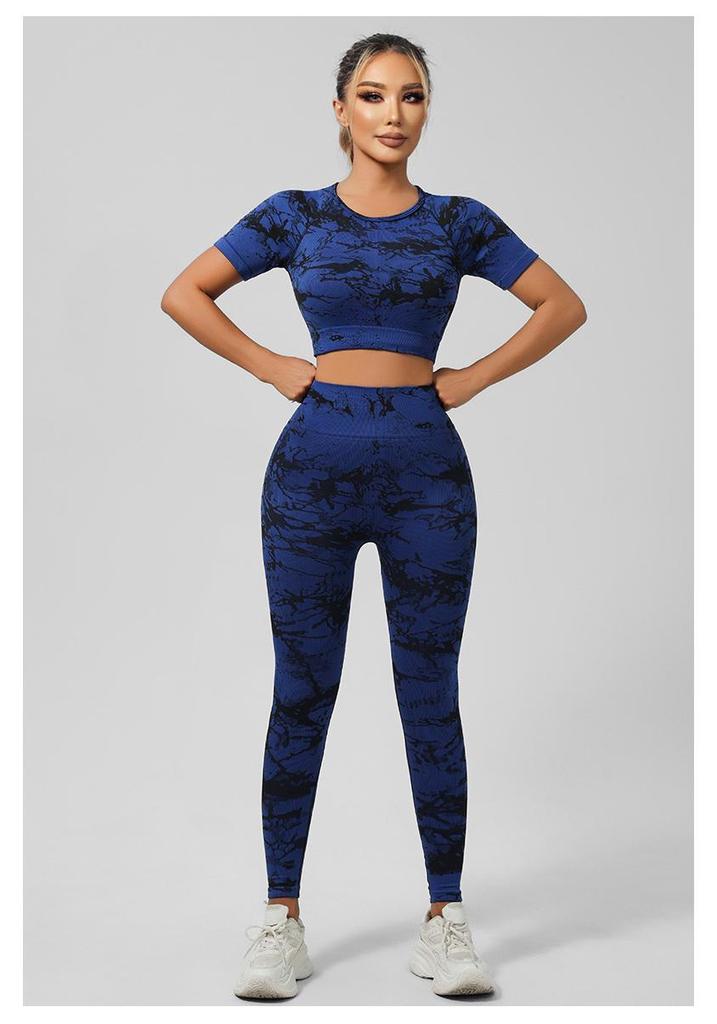 Seamless Tie-Dye Yoga Set: Beautiful Back Sports Bra & High-Waist Peach-Lifting Leggings for Women