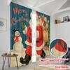 2 Stück, 2D-Flachdruckmuster Vorhänge Vintage Weihnachtsmann mit Schneemann & Baum Polyesterstoff (ohne Stange) Alle Jahreszeiten