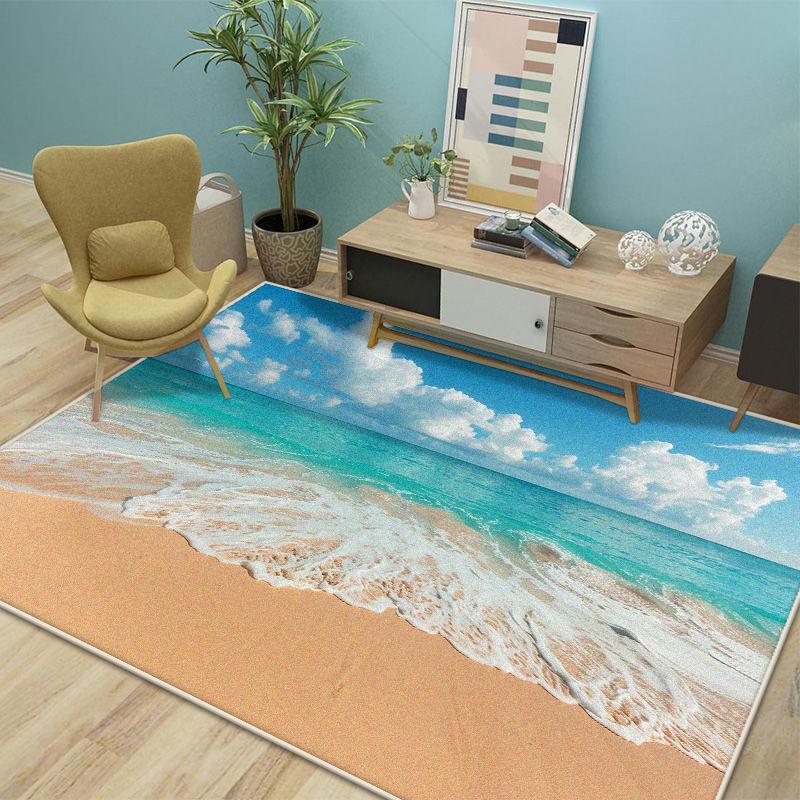 Modern Style Beach Living Room Carpet Antiskid Bedroom Decoration 3D Rug Lint-free Soft Entrance Door Mat Easy Clean Washable