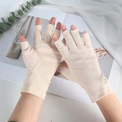 Cotton Summer Women Thin Lace Dew Half Finger Riding Uv Protection Glove Outside